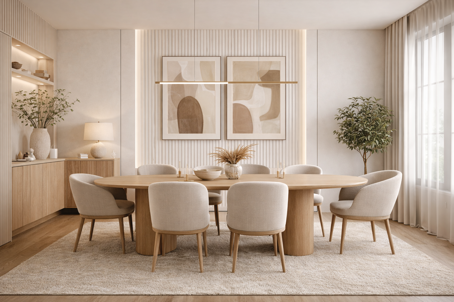 fluted panel dining wall